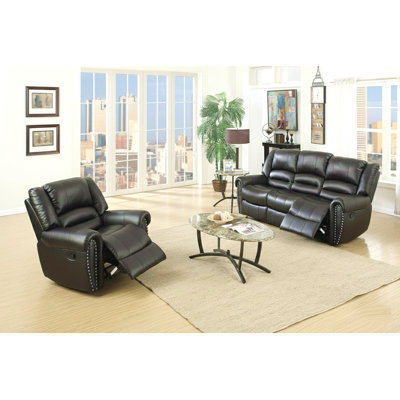 Modern 2Pc Living Room Set 1X Sofa 1X Recliner Black Finish Horizontal And Light Vertical Tufting Primary Living Room Furniture