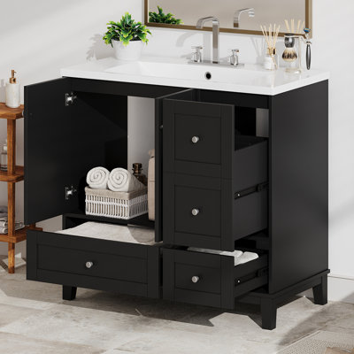 Meuble-lavabo moderne de 36 pouces avec chargement USB, deux portes et trois tiroirs avec meuble-lavabo, petit meuble-lavabo avec lavabo simple