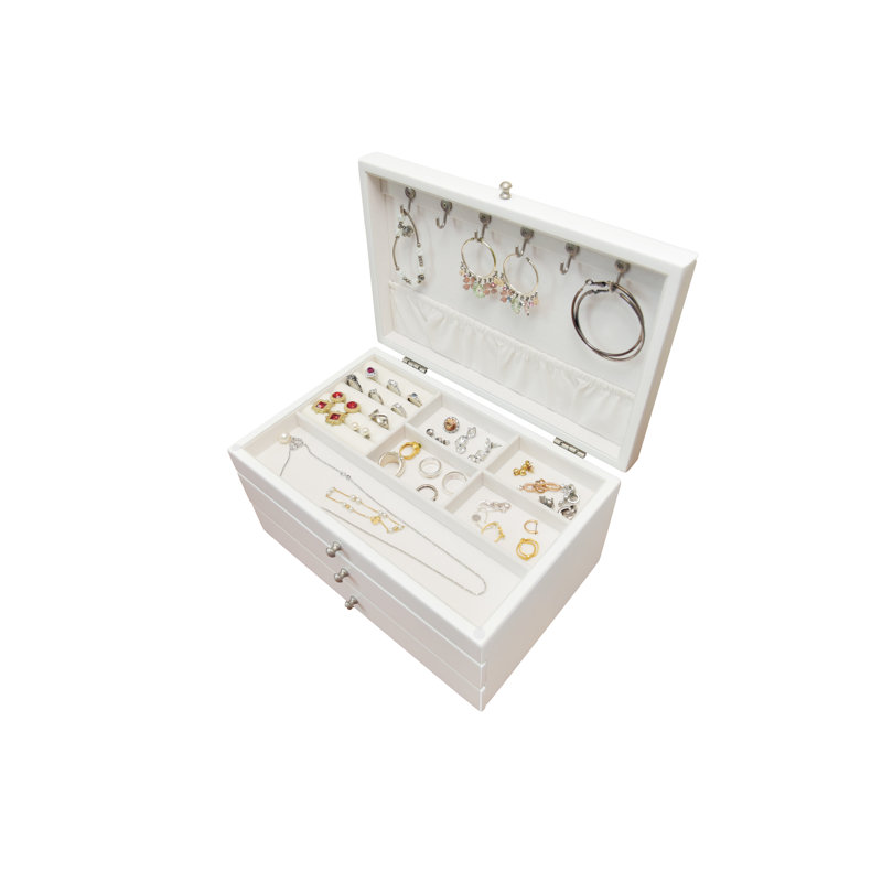 Wood Jewelry Box + Drawers, White