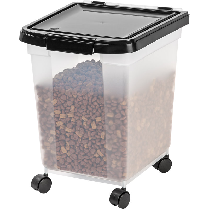 Clear and Black Airtight Plastic Food Storage Container with Casters, 32.5 Qt