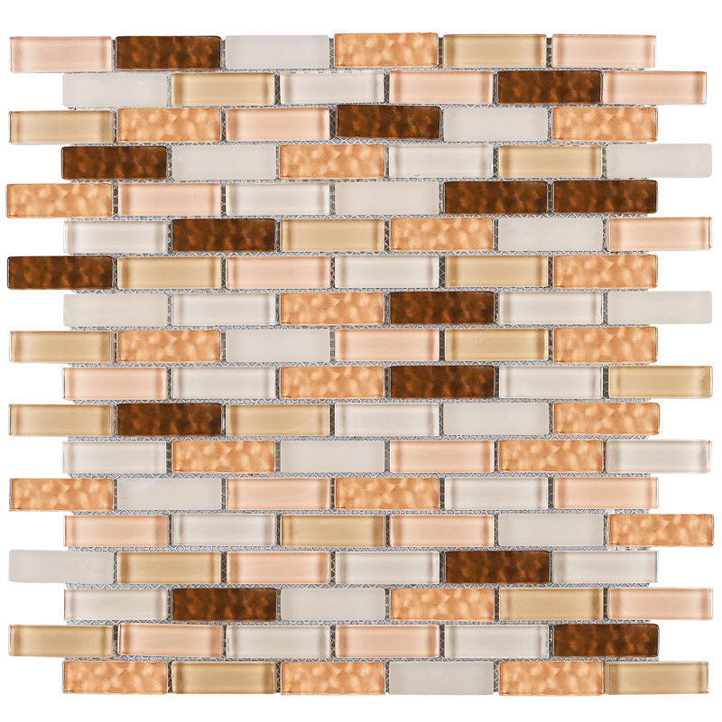 Crystile Brick 11.82 in. x 12.01 in. Brick Joint Glossy Glass Mosaic Tile, Beige/Brown