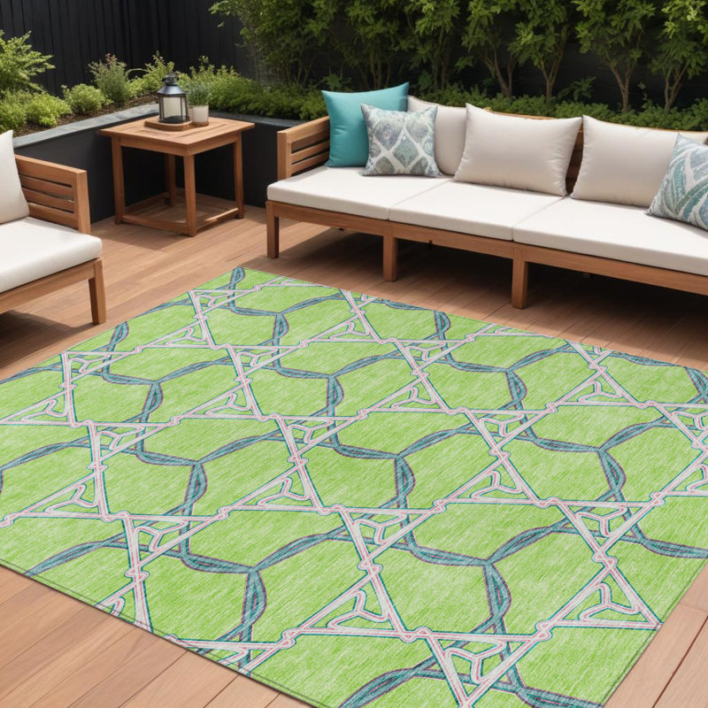 Tapis géométrique lavable intérieur / extérieur bleu 10 pi x 14 pi