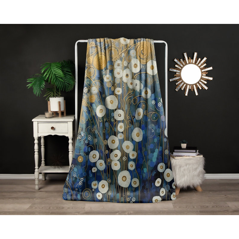Throw Blanket, 68" W x 80" L, Floral/Abstract, Blue/Yellow