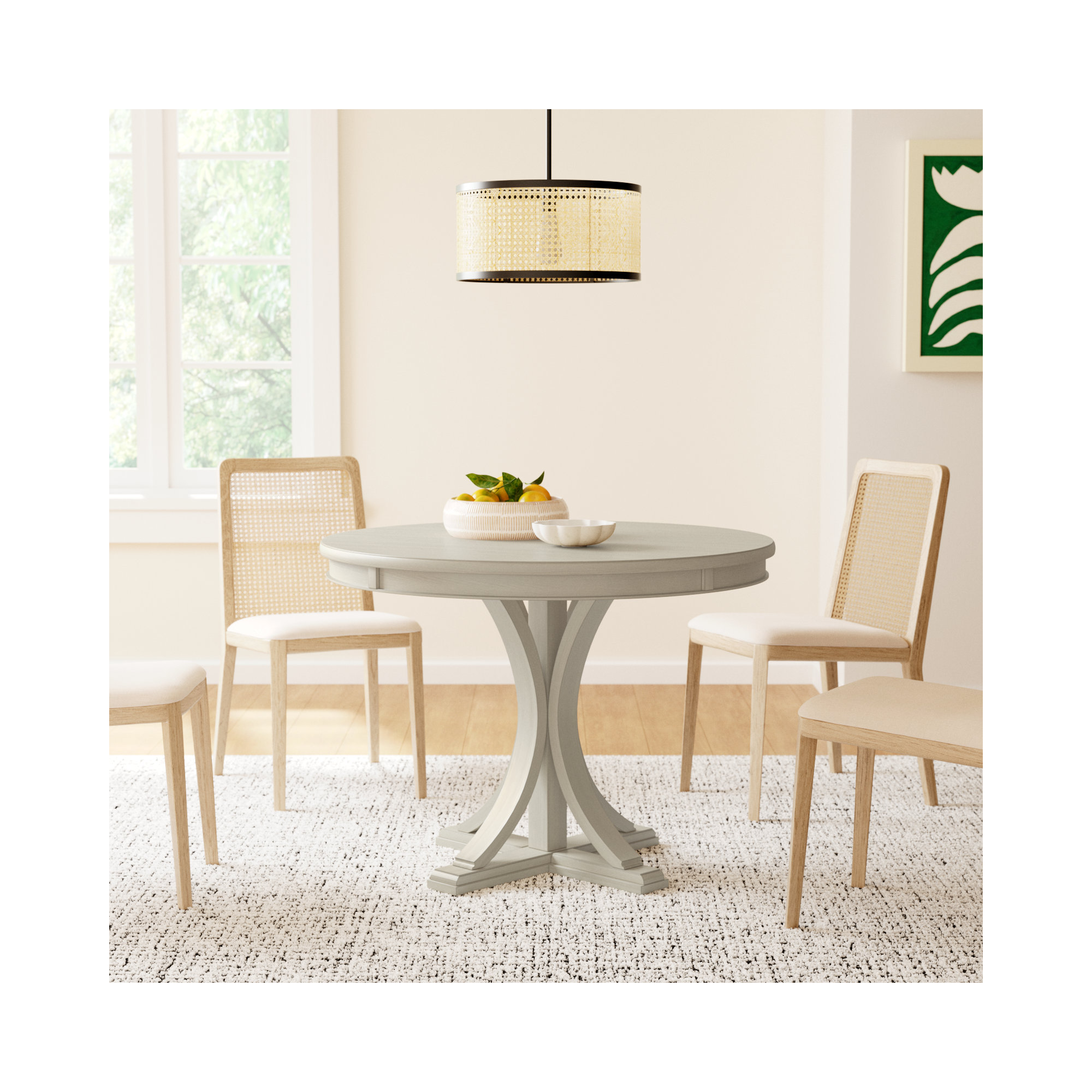 Helena Round Wood Pedestal Dining Table, Antique Cream