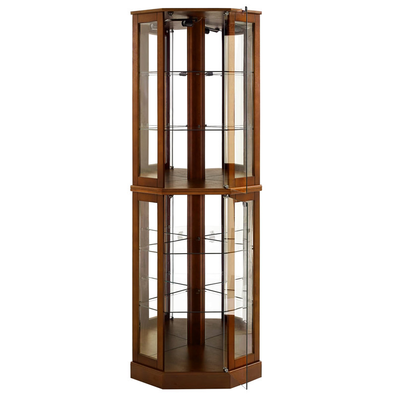 Vitrine Curio avec lumières, 6 tablettes ajustables, Noyer