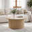 31.5" Fluted Round Coffee Table for Living Room, Small Circle Accent Center Table with Metal Frame, Floor Table for Sitting on the Floor, Home, Office, Oak-251983065