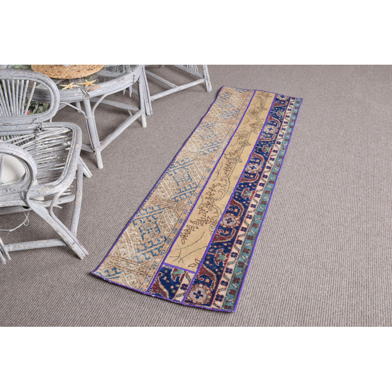 Vintage Anatolian Turkish Runner Rug with Patchwork Design in Wool for Corridors