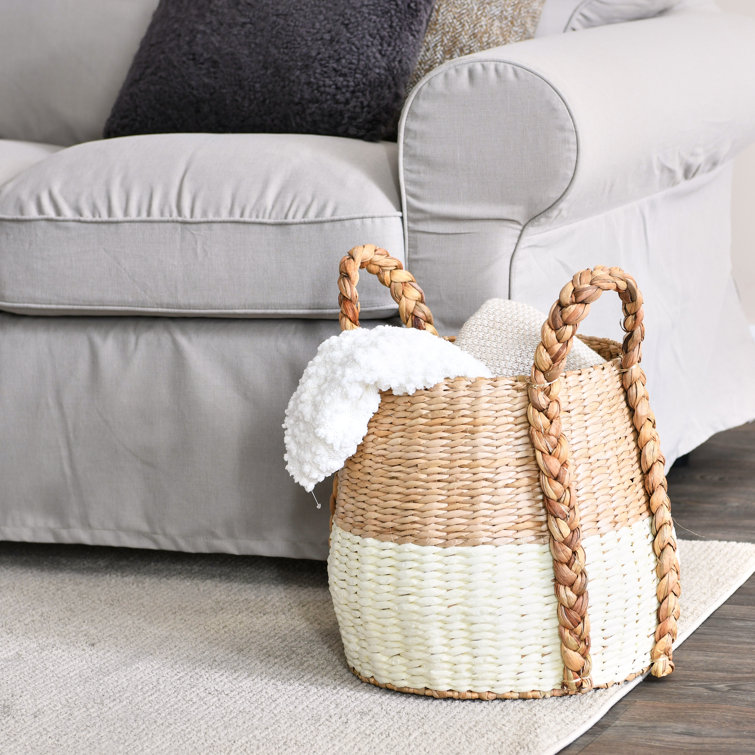 Cattail and Paper Terra Basket Two Tone Wicker Basket with Handles