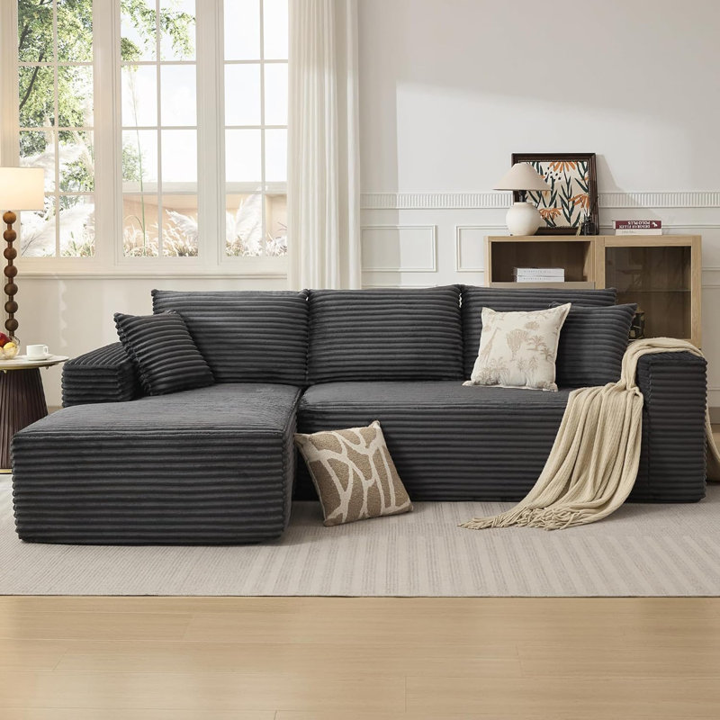 Canapé modulaire rembourré en tissu de velours côtelé en L 108 po avec méridienne 108 po, Orienté à gauche (vu de face)