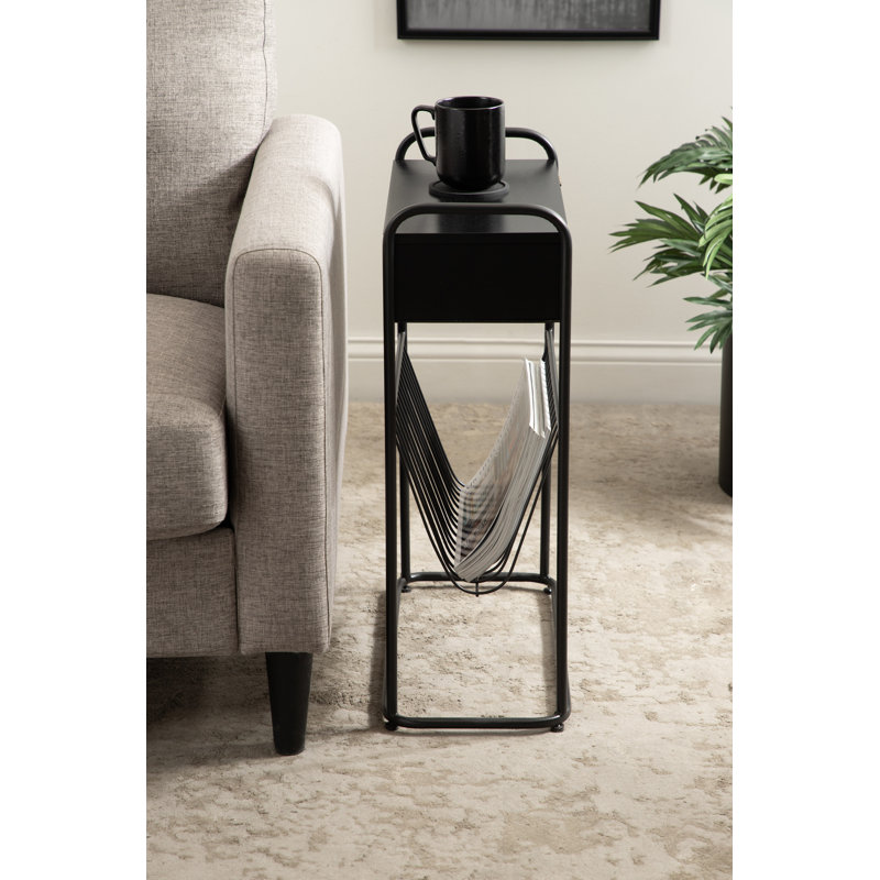 Narrow Side Table with Storage Wire Rack