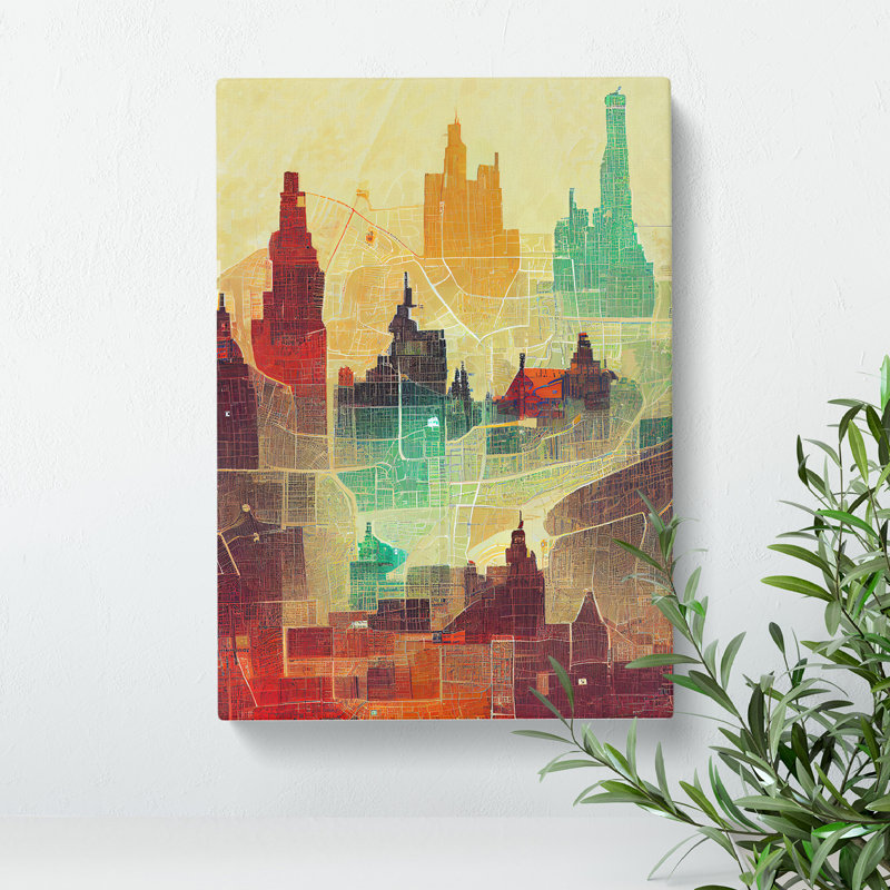 City Skyline Map No.2 - Print, Wrapped Canvas, 50cm H x 35cm W x 3cm D, No Matte