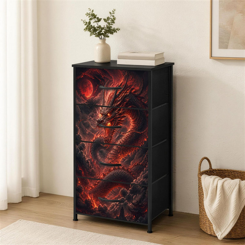 Commode à 4 tiroirs pour chambre à coucher Majestic Fiery Green Dragon