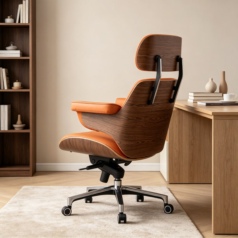 Chaise de bureau moderne en similicuir réglable, Orange