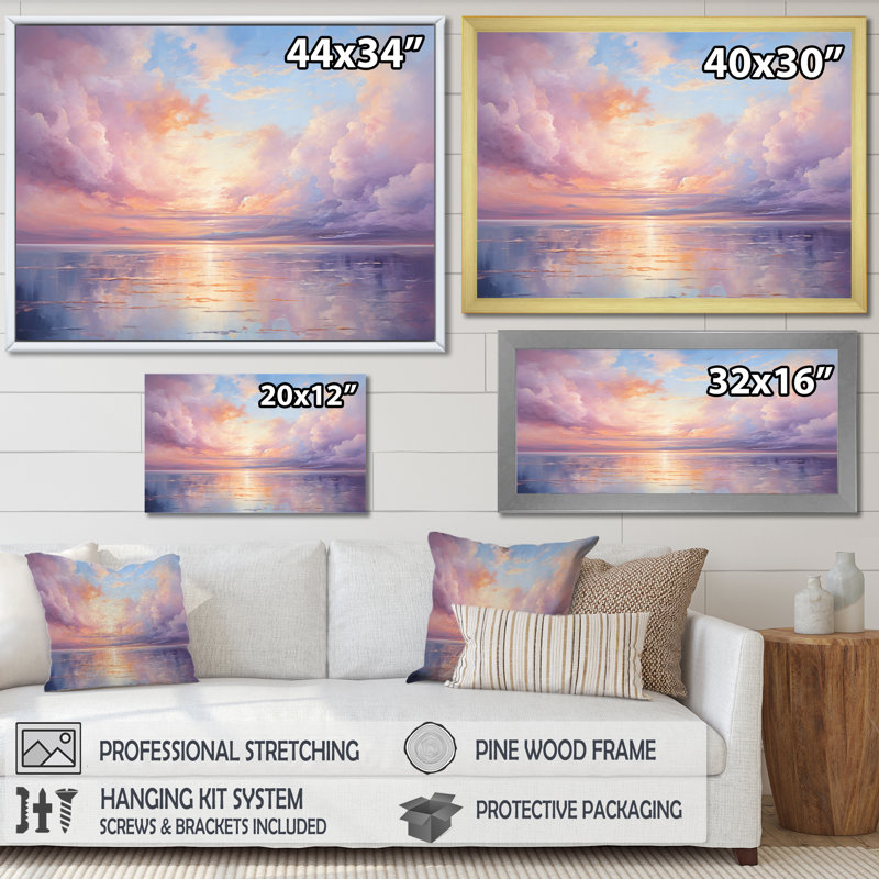 «Sunset Cotton Candy Skies II», impressions sur toile, H 30 po x l 40 po x P 1,5 po, Cadre flottant doré