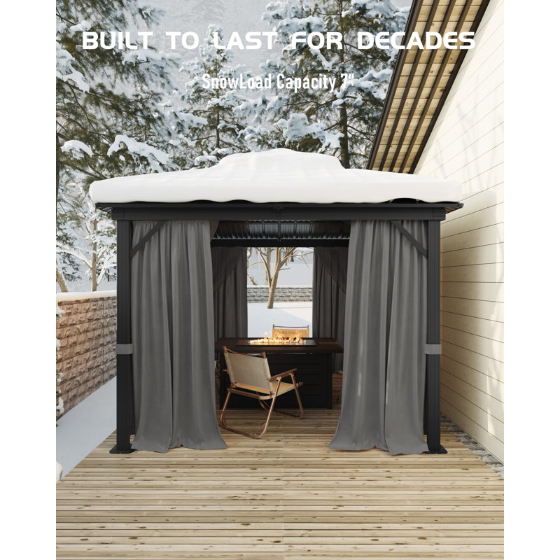 High-quality Hardtop Gazebo for Patio and Garden – Double Metal Roof, Mosquito Netting, Privacy Curtains, Heavy-Duty Aluminum Pavilion, All-Weather Outdoor Canopy – 12x12FT – Color: Black Spray + Cloth Black Mesh