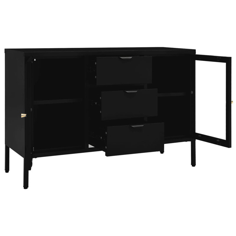 Sideboard Side Table with Adjustable Shelf Steel and Tempered Glass, Black