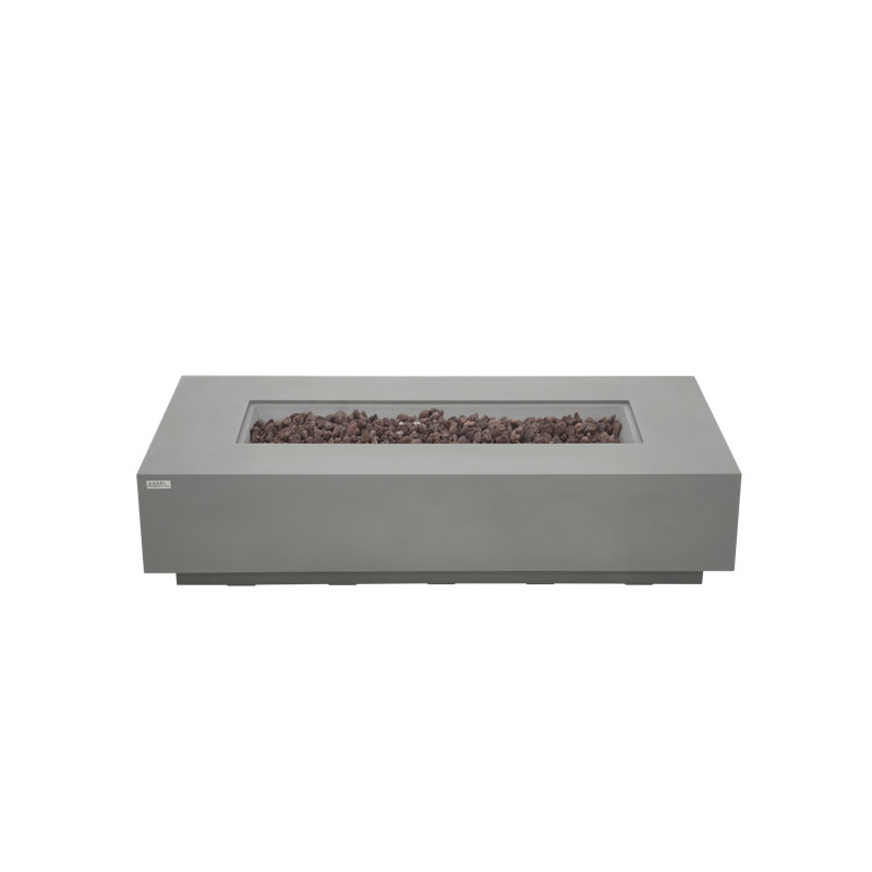 Savanah 72" Rectangular Concrete Outdoor Fire Pit Table with Lava Rocks & Protective Cover, Natural Gas, Light Gray