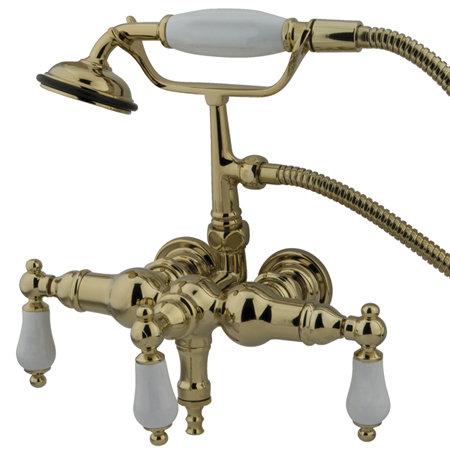 Kingston Brass Vintage Three-Handle 2-Hole Tub Wall Mount Clawfoot Tub Faucet with Hand Shower Kingston Brass 