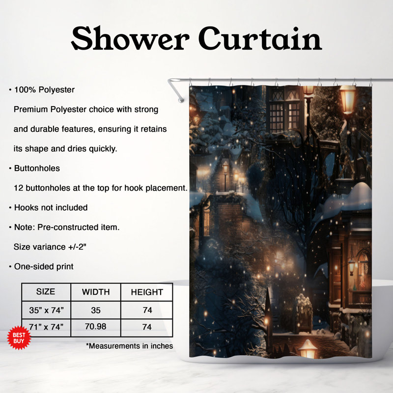 Festive Stars - Rideau de douche Premium, H 74 po x l 71 po