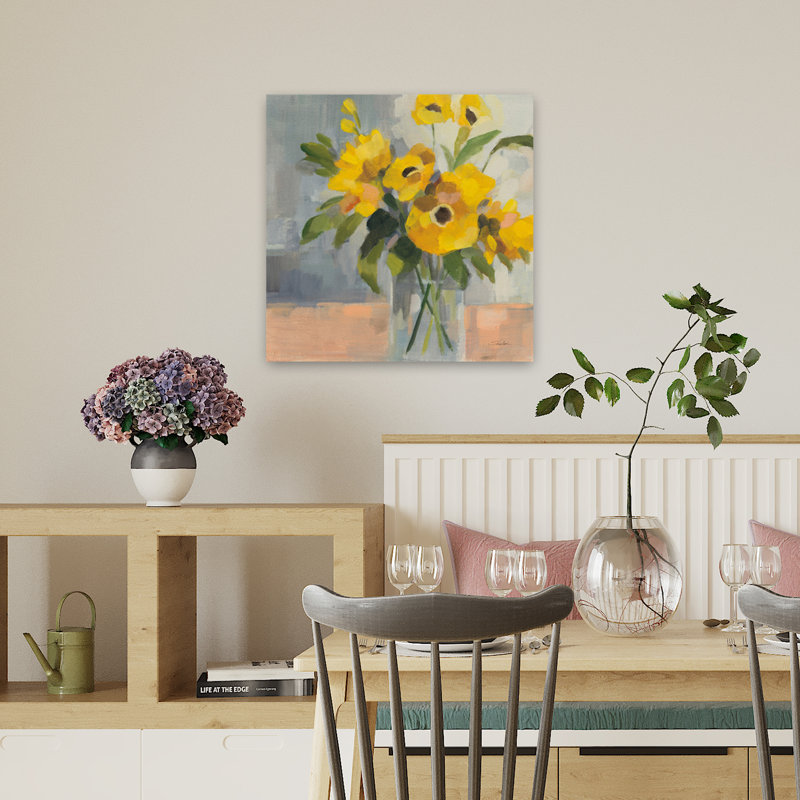 Art floral contemporain ensoleillé Ii, H 18 po x l 18 po