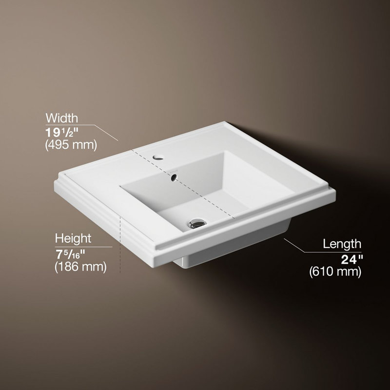 Tresham® Ceramic 24" Pedestal Bathroom Sink with Overflow, Single Hole Faucet, White
