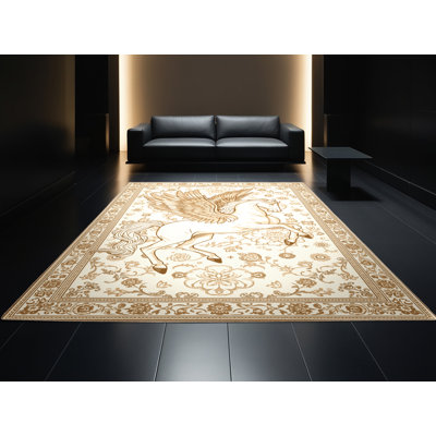 Machine Washable Bridgewater Pegasus Classic Oriental Rug in Beige – Beige Binding