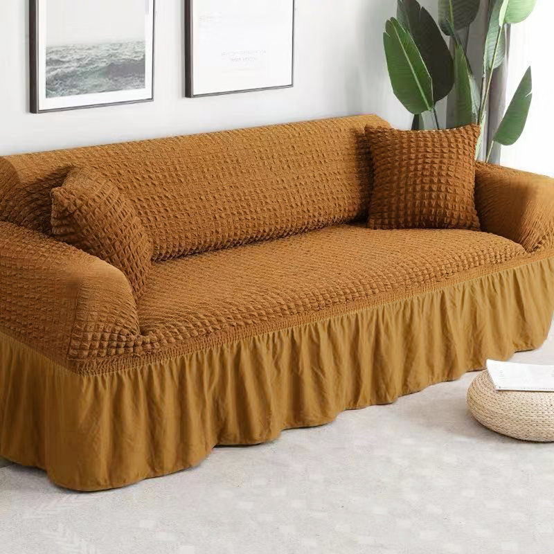 Box Cushion Sofa Slipcover, Camel, 25" H x 118" W x 18" D