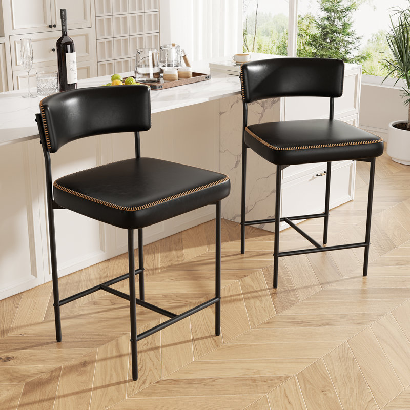 Modern Metal Frame Upholstered Faux Leather Dining Chair With Comfort Backrest, Black