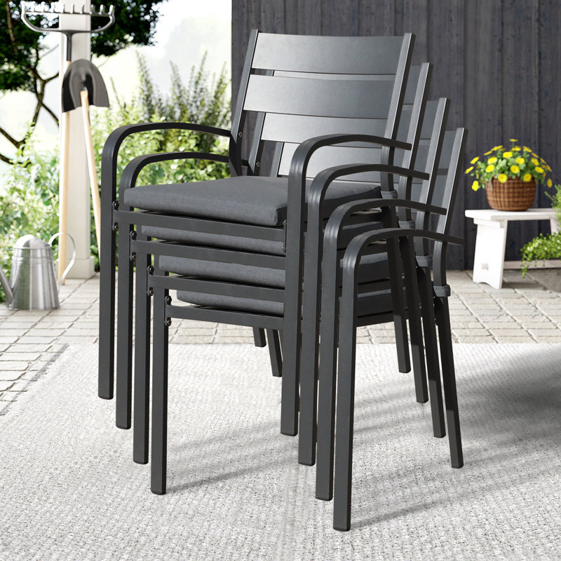 Chaise de patio empilable avec coussin Chamya, Gris foncé