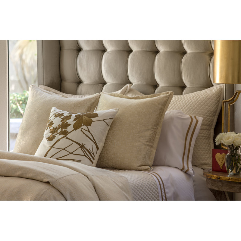 Leaf Square Pillow Cover & Insert, Ivory/Antique Gold