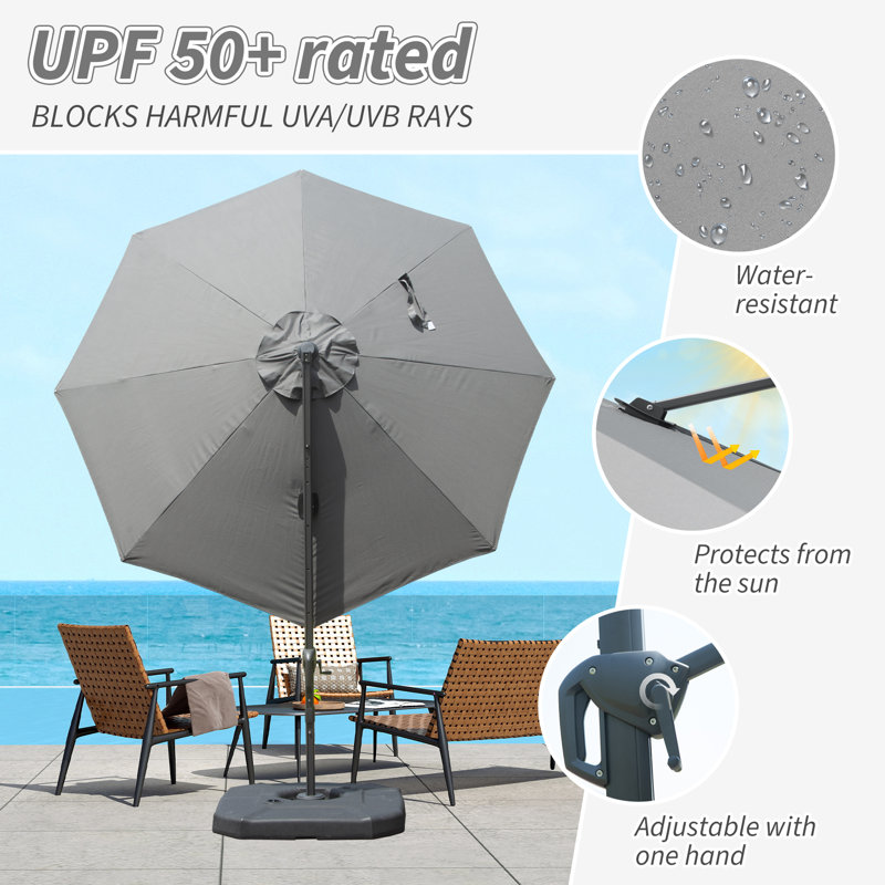 Parasol en porte-à-faux Deniah, Gris, H 100 po x l 114,57 po x P 114,57 po