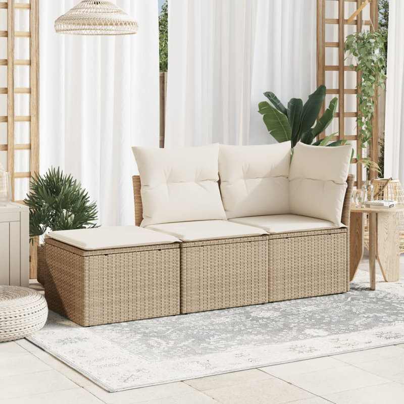  Garden Stool Beige Poly Rattan Medium UV-Resistant Materials, Beige, White