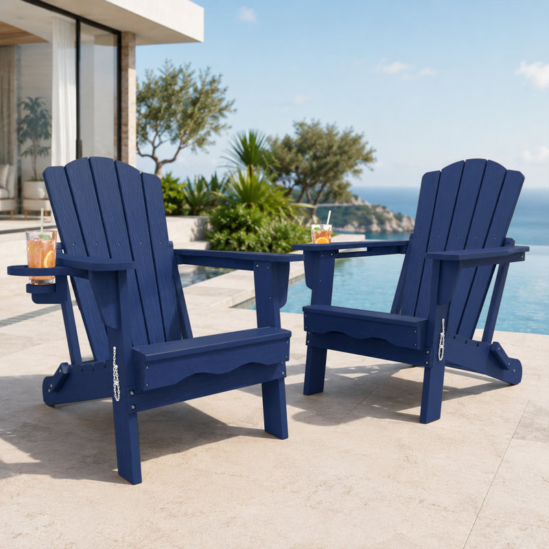 Pakkdiarie Folding Adirondack Chair with Cup Holder,HDPE Outdoor Chair with Comfort Ergonomic Seat for Patios,Lawn,Garden, Backyard Use
