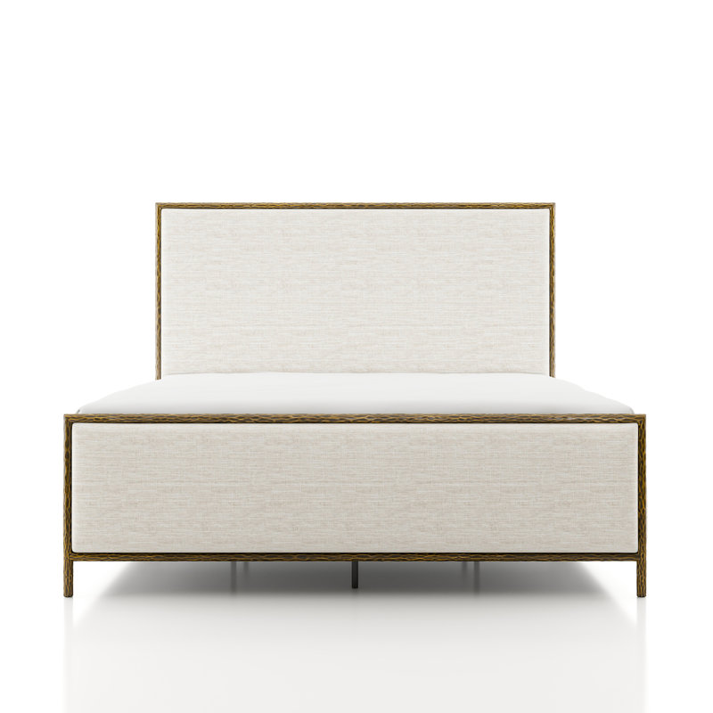 Lit à panneau tapissier en métal martelé beige Lalia, Grand lit, Or mat