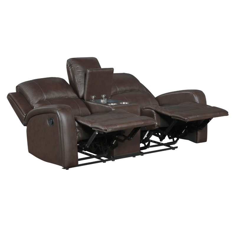 Causeuse inclinable manuelle avec console centrale Seba, similicuir brun