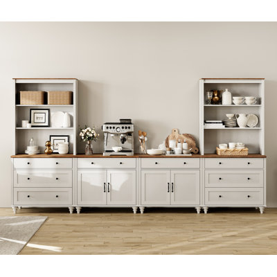 Scarlett Sideboard Cabinet With Bar Hutch, Buffet Cabinet With 4 Wood Doors, 8 Drawers And 3 Tier Shelves, 135
