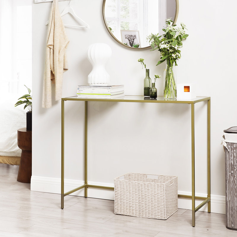 Huxley 39.4'' Glass Top Console Table, 31.5'' H X 39.4'' W X 13.8'' D, Black/Slate Gray
