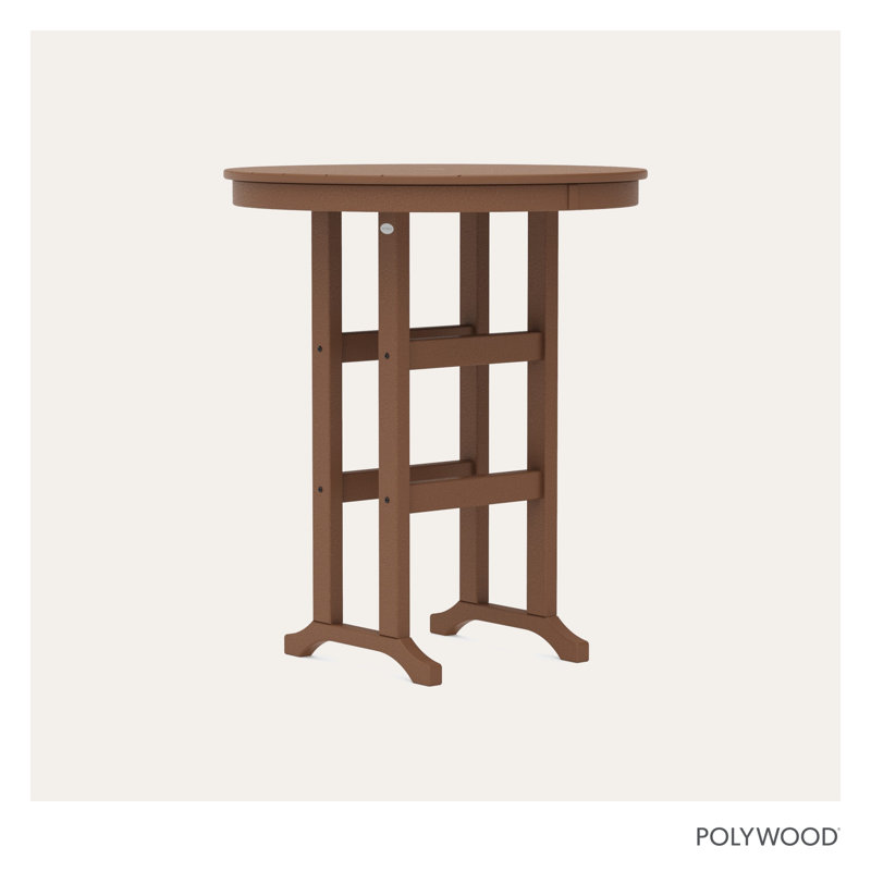 POLYWOOD Round Farmhouse Bar Table, Dark Teak, 36"