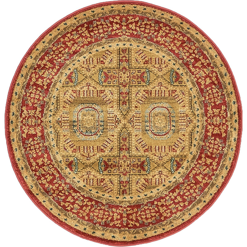 Tapis oriental jaune et bleu Ophelia, Rond 3 pi 3 po