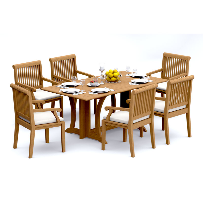 7 Pcs Grade-A Teak Wood Dining Set: Warwick Console Folding Rectangle Table And Sack Arm Chairs #11SK1506, 6