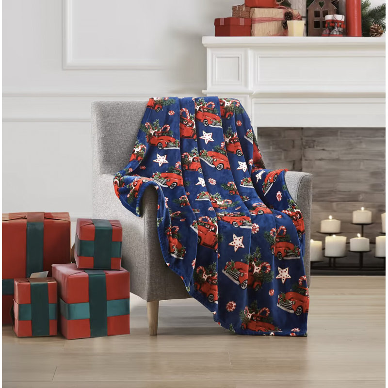 Jeté de Noël en peluche, 50" W x 70" L, Bleu marine
