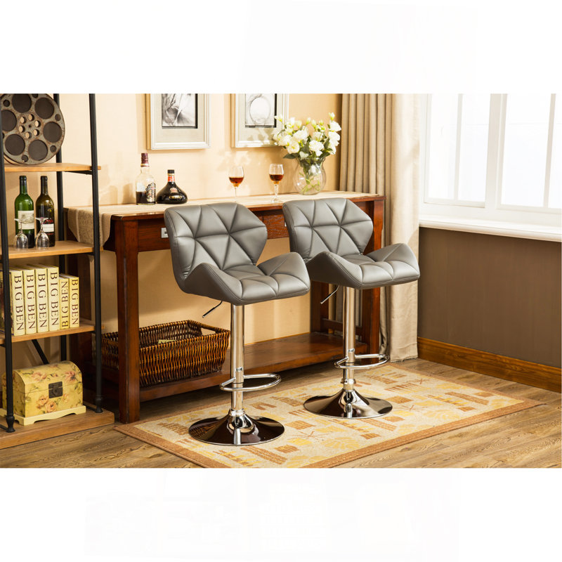 Glasgow Contemporary Tufted Adjustable Height Hidraulic Bar Stools, Set Of 2, Gray