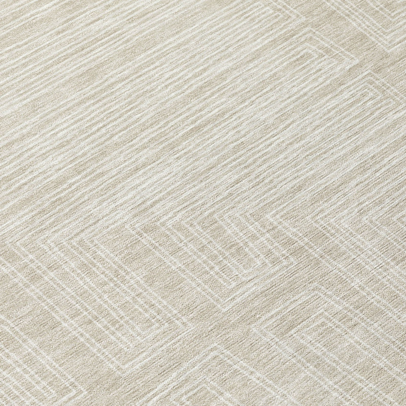 Beige Geometric Synthetic Flat Woven Washable Rug, 2'6" x 3'10"