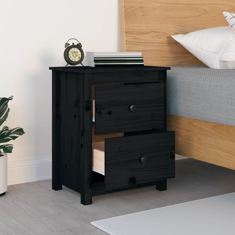 Guthbiorn 50cm W Solid Wood Bedside Table, Set of 2, Black