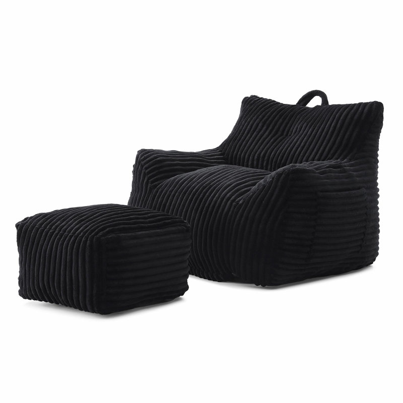 Comfy Lazy Bean Bag Chair with Armrests and Ottoman, Pink Corduroy