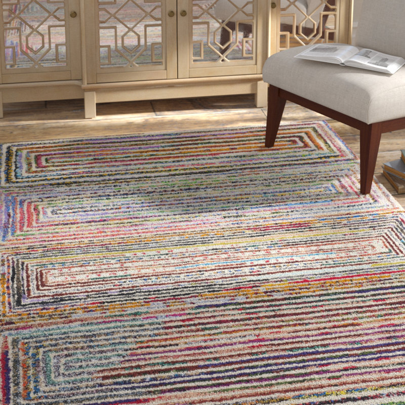 Tapis en laine / coton touffeté à la main Nantucket en brun / rose / bleu, Rectangle 5 pi x 8 pi