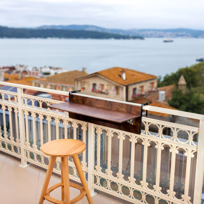 Balcony Bar Table for Railings, Outdoor Folding Deck Rail Table for Patio, Balcony Hanging Desk for Many Railings Compatible, Wooden Bar Serving Table for Porch Walnut, L: 39.5 x 11.8 inches)