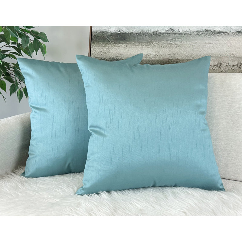 Taies décoratives en fausse soie 24x24 pouces, turquoise (ensemble de 2), Aqua