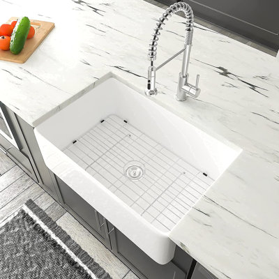 Ceramic Kitchen Sink 33"X20" - Heat , Stain Scratch Rust Sinks With Basket Strainer 33" L X 20" W , Deep Basin Strainer, Sound Deadening, Proof