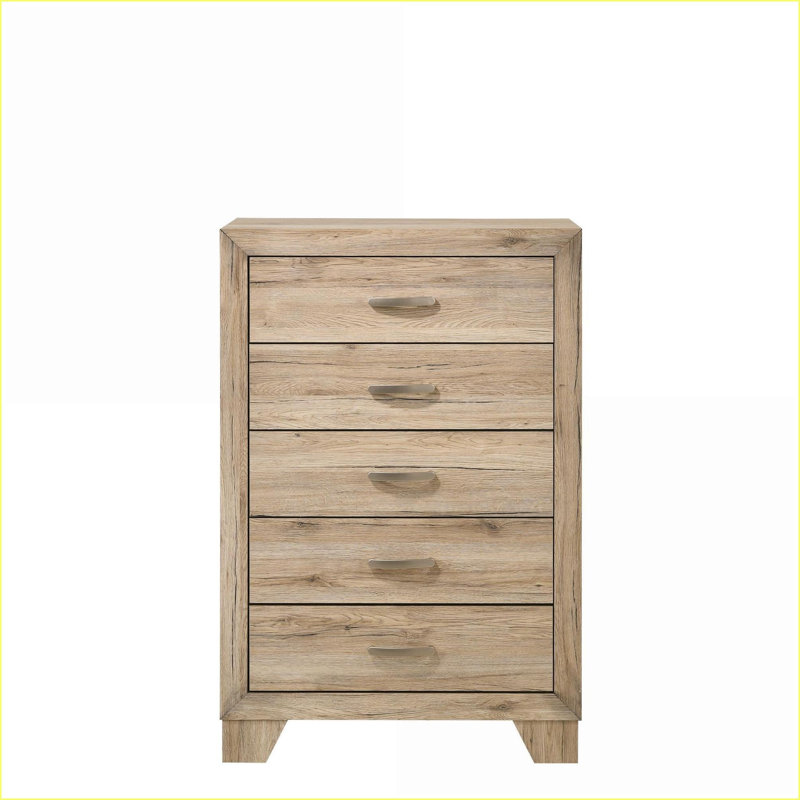 Commodes et amp; Armoire, commode à 5 tiroirs avec glissières lisses Miquell | Naturel | Bois synthétique
